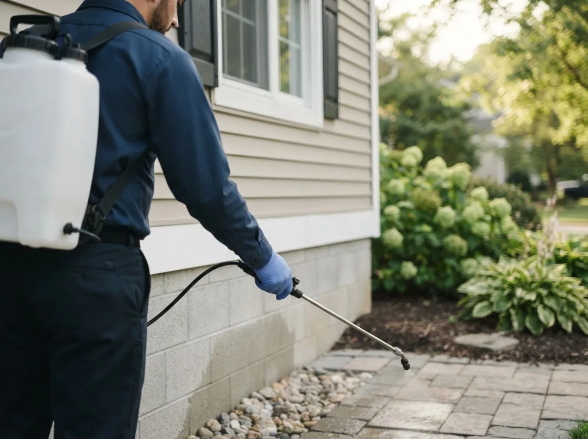 Pest control technician inspecting a home in Spofford, NH